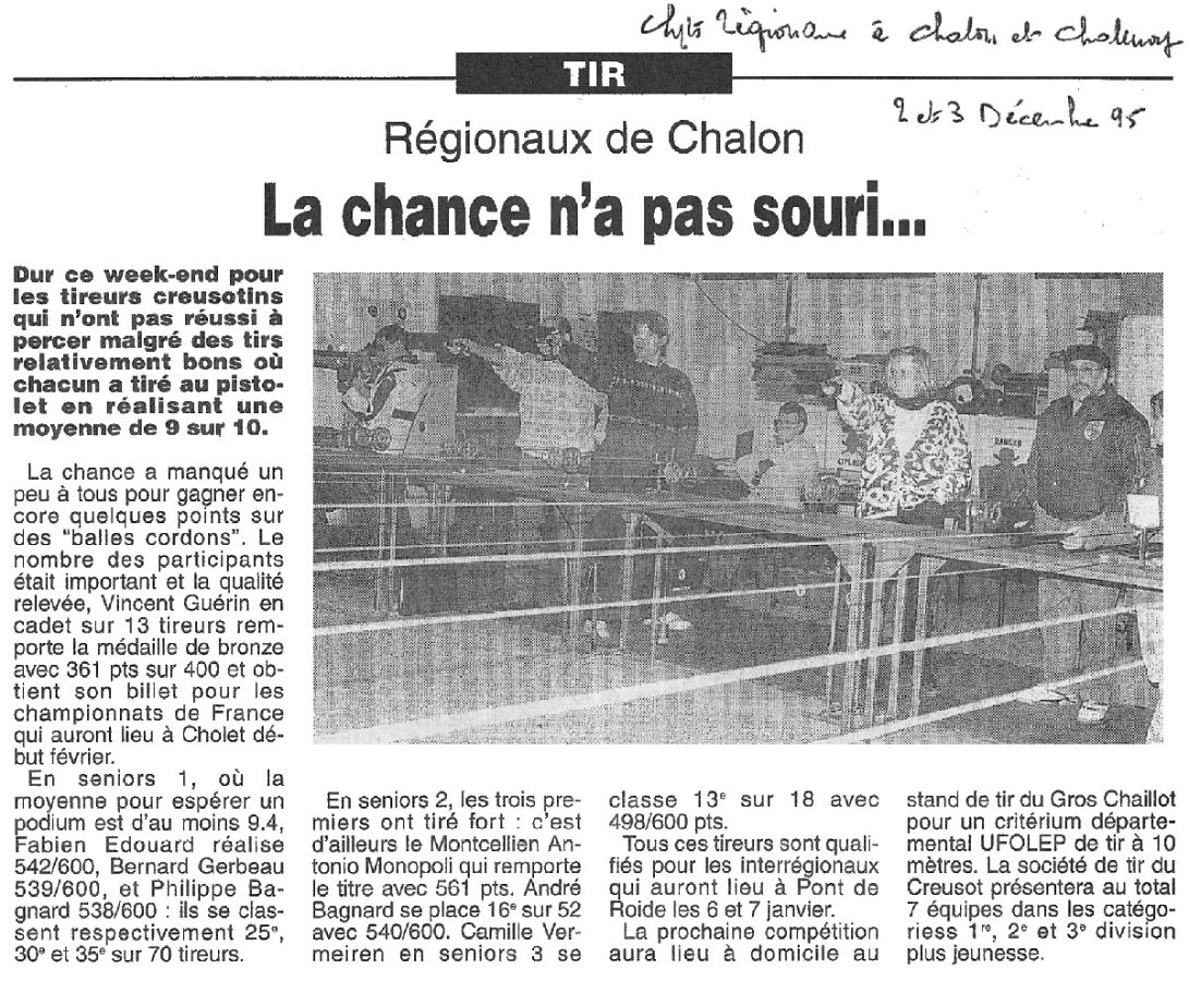 TIR Régionaux à Chalon le 2 et 3 décembre 1995 La chance n'a pas souris... Le Journal de Saône et Loire