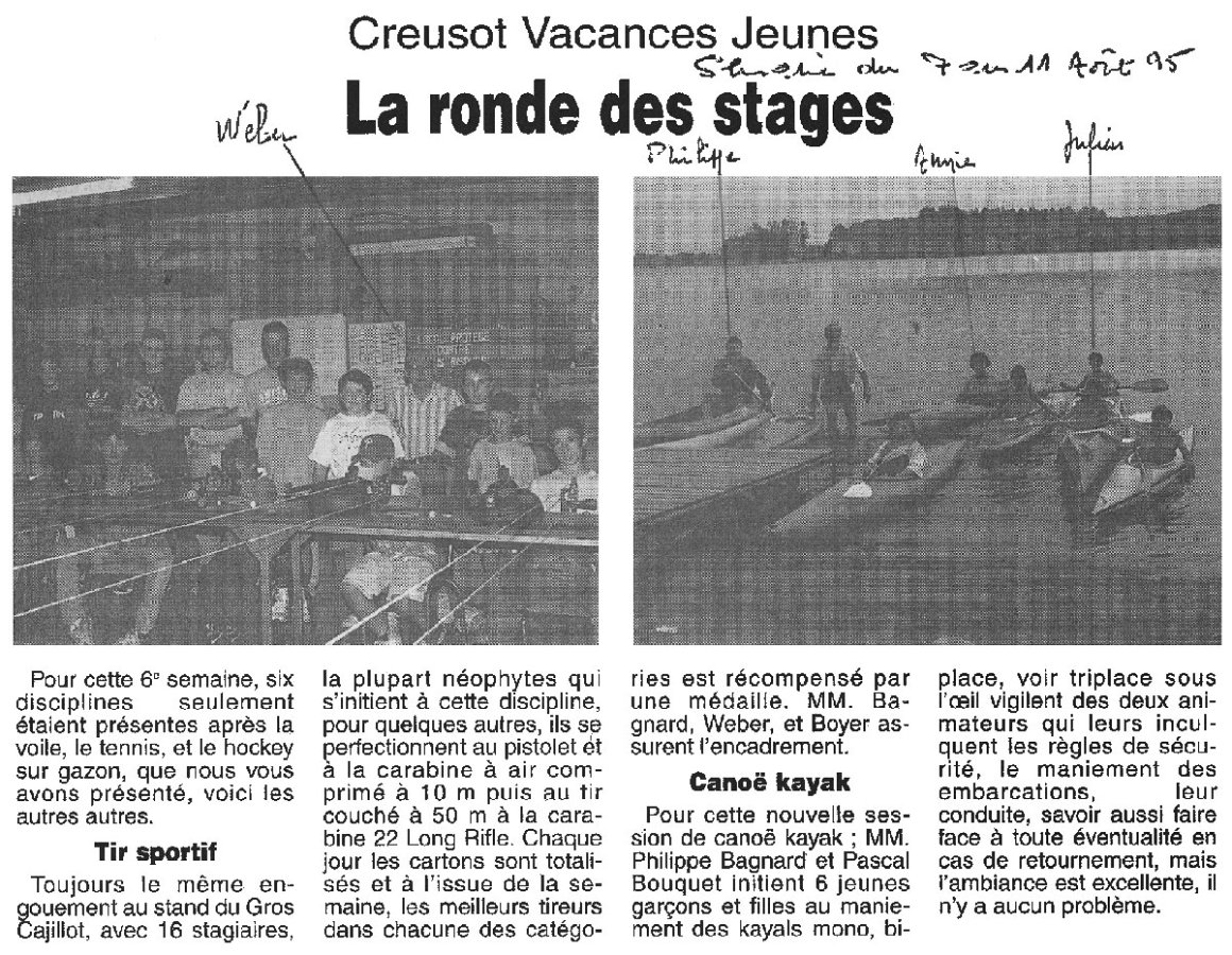 Creusot Vacances Jeunes La ronde des stages (CVJ du 7 au 14 août 1995) Le Journal de Saône et Loire