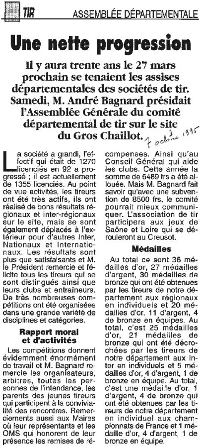 TIR ASSEMBLÉE DÉPARTEMENTAL Une nette progression Le Journal de Saône et Loire Le 7 octobre 1995 