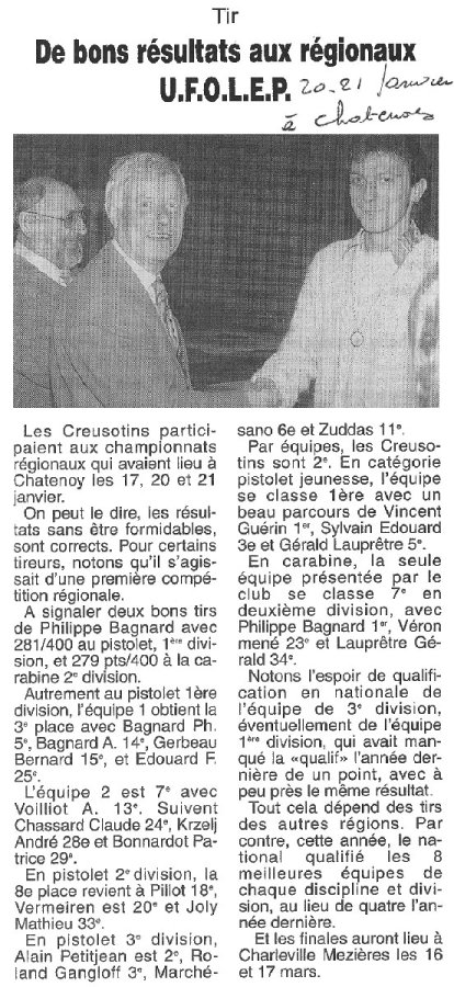TIR Des bons résultats au régionaux U.F.O.L.E.P 20-21 janvier 1996 Le Journal de Saône et Loire