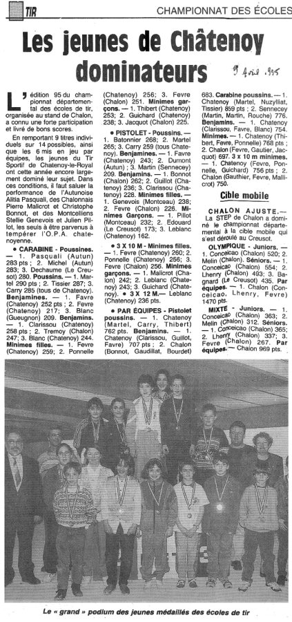 Le Journal de Saône et Loire 9 avril 1995 Tir Championnats des écoles Les jeune de Châtenoy dominateur