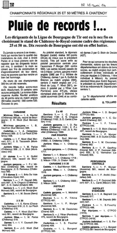 Tir Chapionnat régionaux 25 et 50 mètres à Chatenoy Pluie de records !...