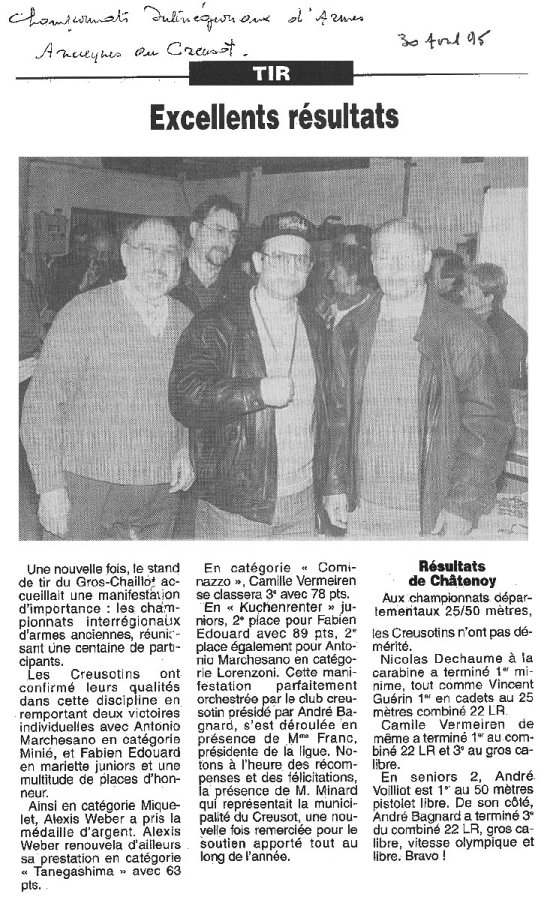 TIR Excellents résultats - Championnats interrégionaux armes anciennes - Le Journal de Saône et Loire le 30 avril 1995
