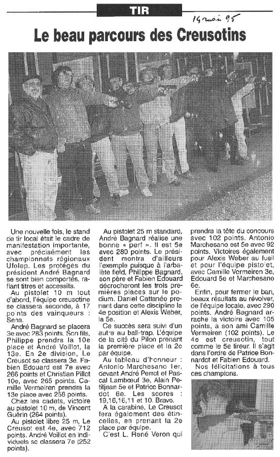 TIR Le beau parcours des Creusotins Championnats Régionaux Ufolep Le Journal de Saône et Loire le 14 mail 1995