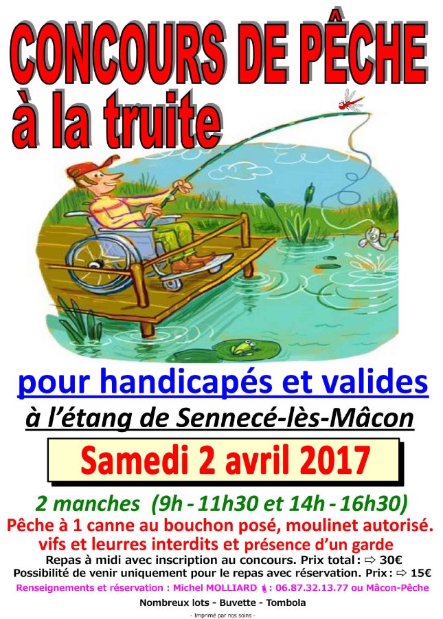 Concours de pêche à la truite samedi 2 avril 2017 pour handicapés et valides à l'étang de Sennecé-lès-Mâcon