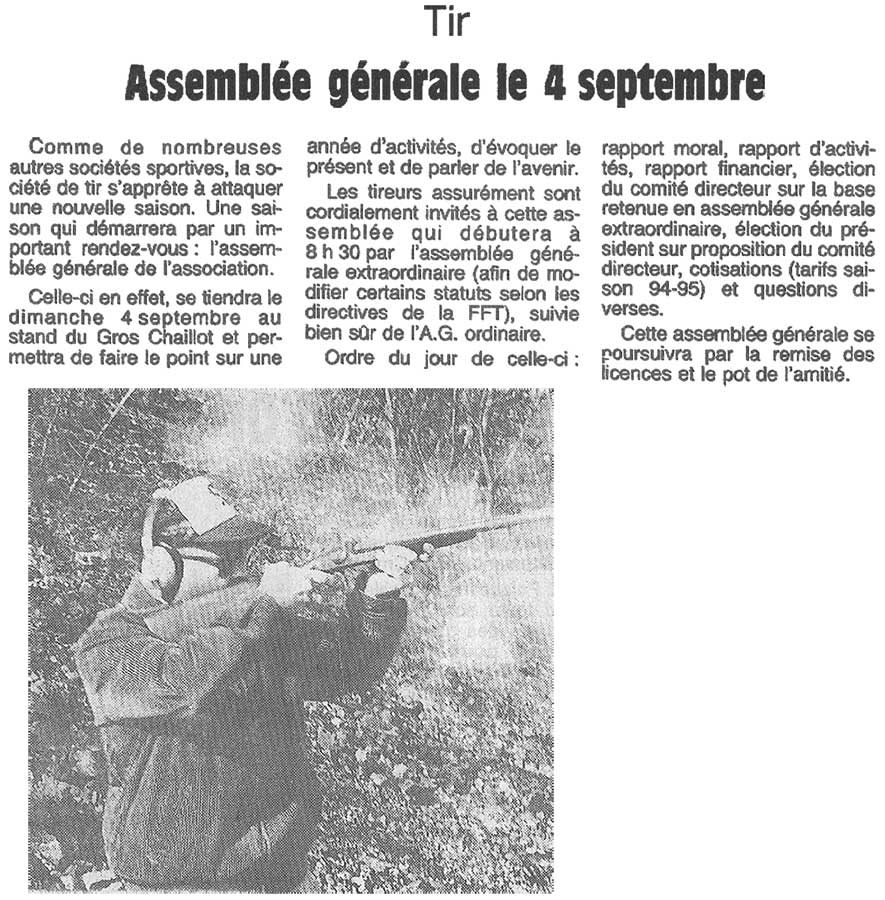 Tir Assemblée générale le 4 septembre